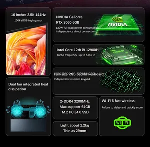 16,1 Zoll RTX4060 8GGPU Gaming Laptops Onboard 12. Generation i9 12900H I7 12650H Metall Notebook Computer Finger abdruck Tastatur mit Hintergrund beleuchtung - Product Image 2
