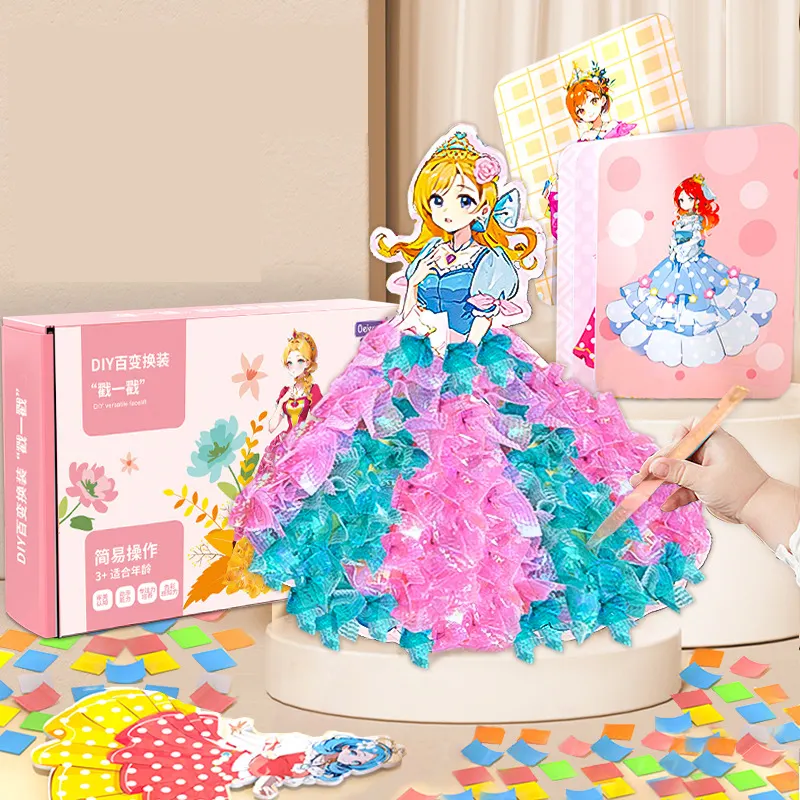 Princesa Dress Up Sticker Clothes Pintura Scratch Desenho Fun Kit Artesanato DIY das Crianças-3D Dress-Up e Arte Educacional