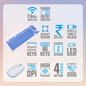 Wireless <strong>Keyboard</strong> and Mouse Combo Compact <strong>2</strong>.4GHz Featuring Integrated Multimedia Keys Smartphone/Tablet Holder Deskset for PC - Product Image 6