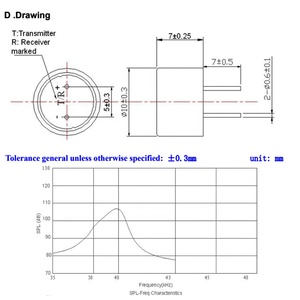 10*7MM misura della distanza di piccole dimensioni trasmettitore/ricevitore del sensore ad ultrasuoni Al 1040AOH07TR 1040 Micro sensore ad ultrasuoni da 10MM - Product Image 2