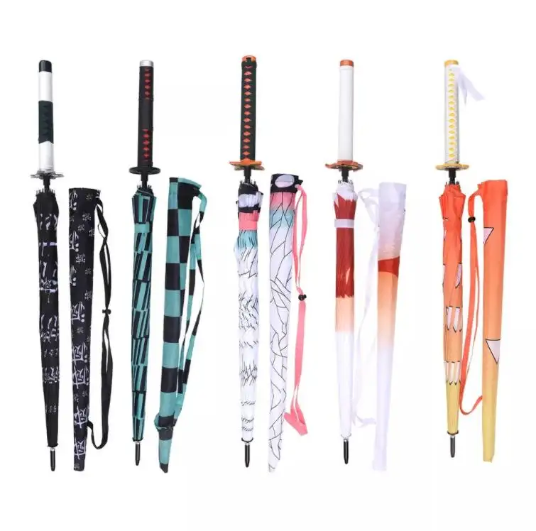 Японский мультяшный Зонт с длинной ручкой, самурайский меч, зонт для гольфа от солнца, автоматический Ветрозащитный Зонт от дождя, зонт Катана