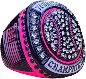 CustomizedRings Bright Pink Softball Baseball Championship Trophy Ring Women's Award for Tournament Champion or <strong>Finalist</strong>
