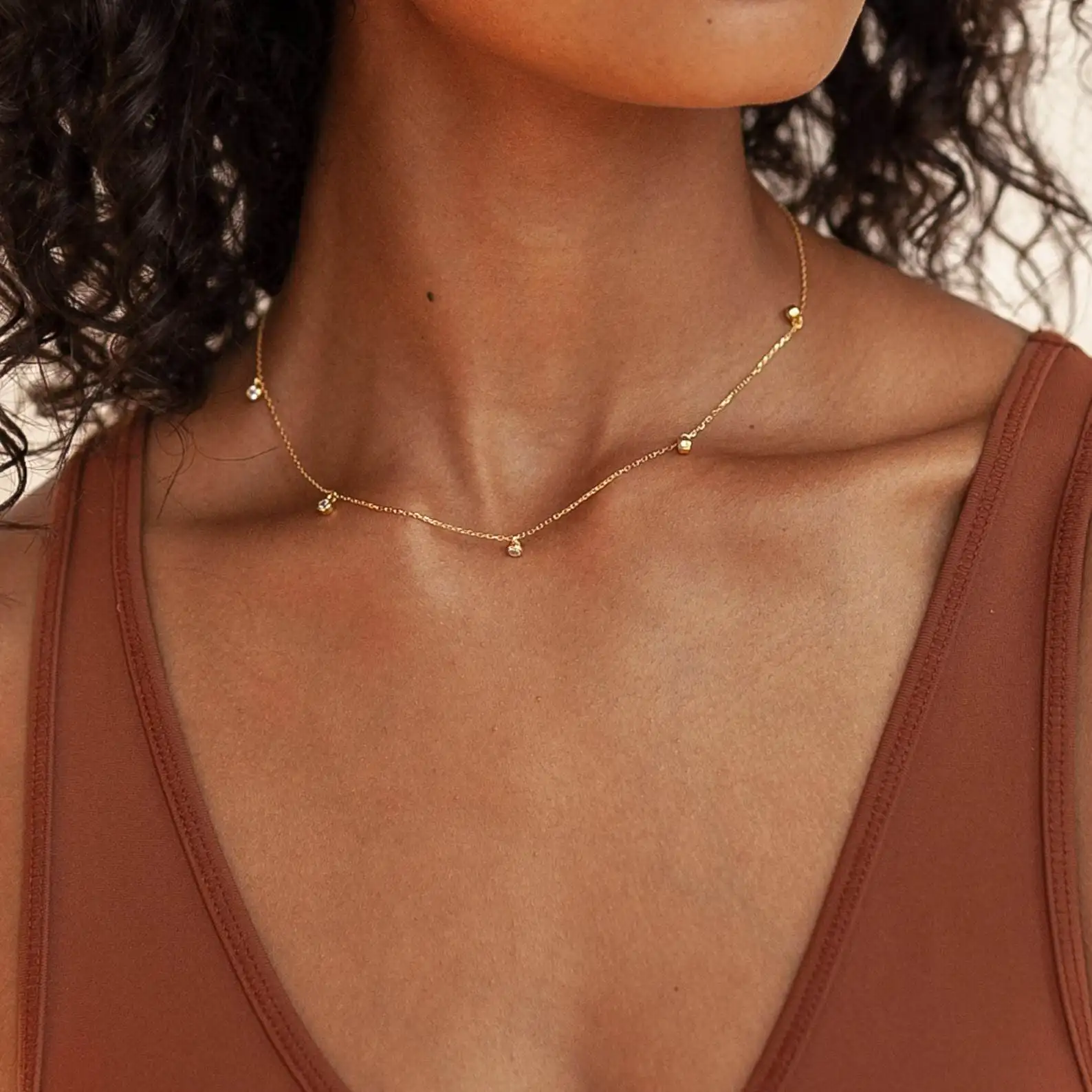 Joyería de moda Mujer Regalo Oro Plata Étnico Bohemio 18K Oro Piedra preciosa Gargantilla de acero inoxidable Collar