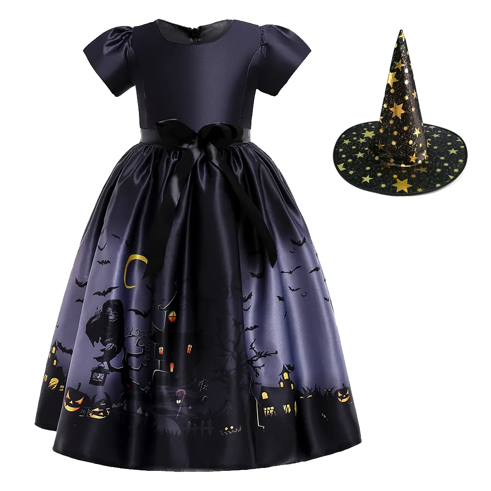 2021Meiqiai Halloween Party Crianças Cosplay Princess Ball Gown Kid Girls Vestidos Com Chapéu Livre WS009