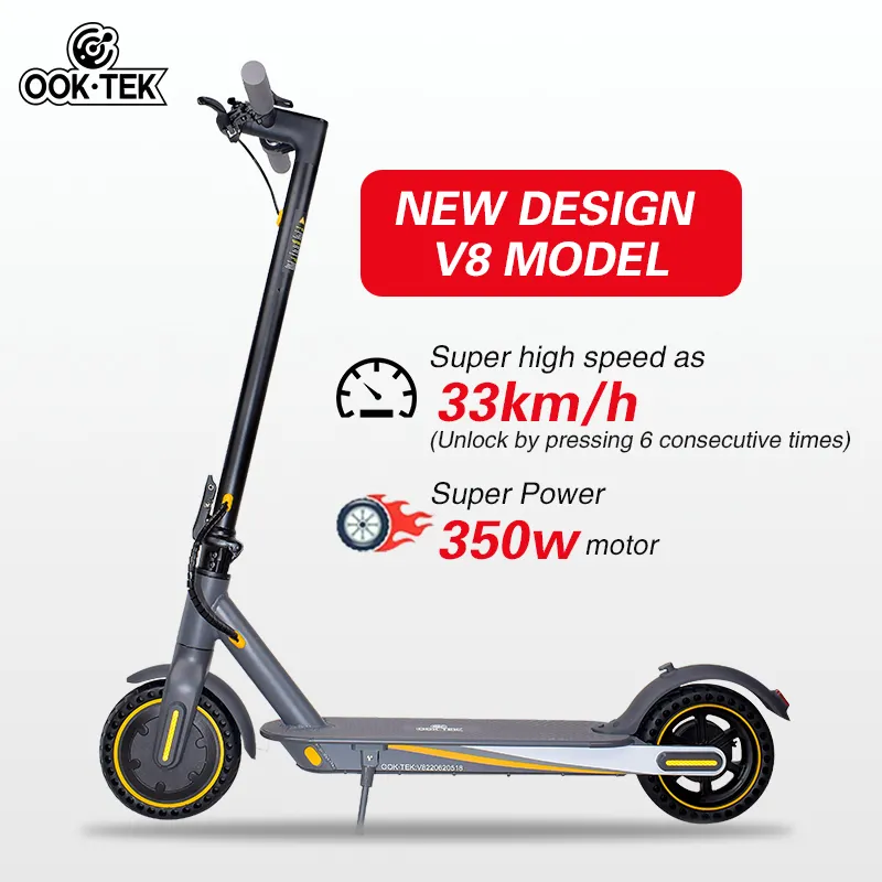 OOKTEK V8 elektrik motorlu scooter yetişkinler için, Max 15.5Mph, ön EABS ve arka davul fren hafif