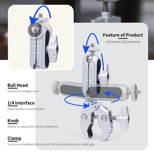 Multi Function Super Crab Shape Monitor Mount <strong>Camera</strong> Clamp with Dual Ball Head Magic Arm, 3/8&quot; <strong>ARRI</strong> Locating Holes 1/4&quot; Screw - Product Image 5