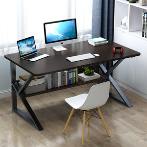 Escritorio de madera de doble acero para oficina, mesa de trabajo con estantería - Product Image 5