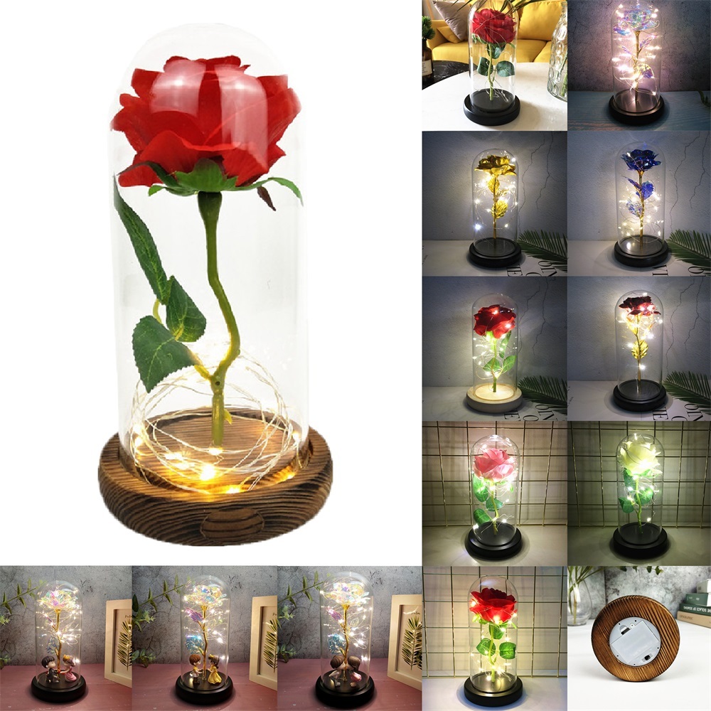 Custom Logo Wholesale LED Light Up Forever Rose Glass Dome