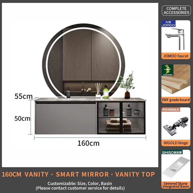 160Rock Slab Hot-Bent Integrated Basin + smart mirror