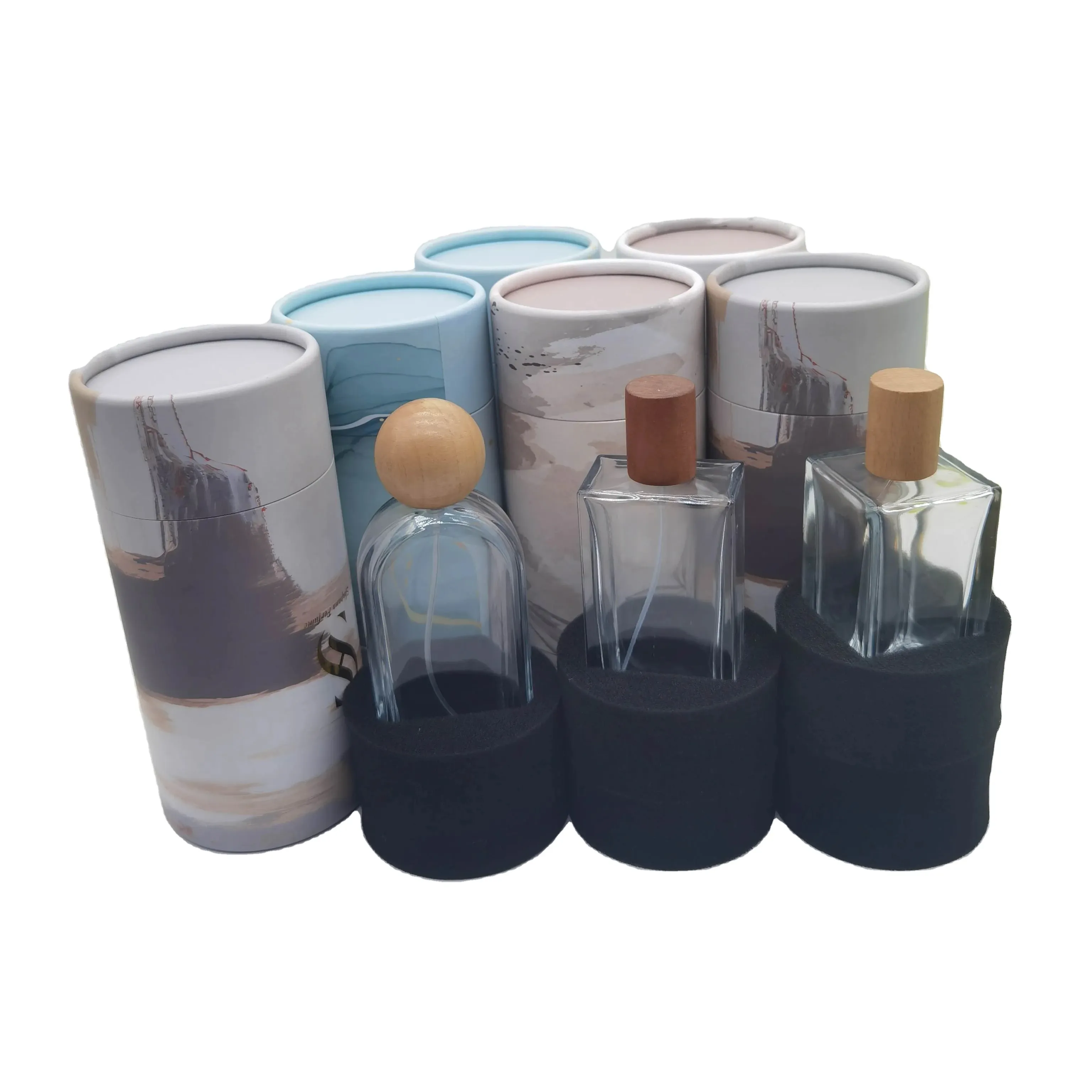 Custom Design Biodegradable Carton Cylinder Paper Round box Candle Perfume Bottle Cosmetic Paper Tube Packaging Box