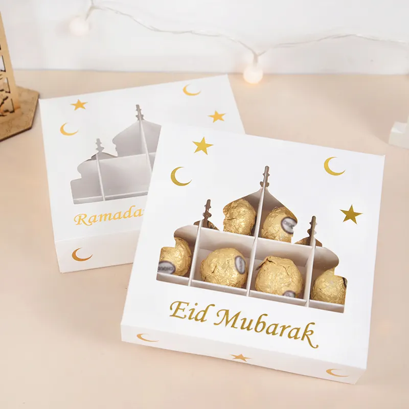 Eid mubarak ramadan festival décorations bonbons bonbons chocolat gâteau noix macaron baklava emballage cadeau boîte avec 16 fentes