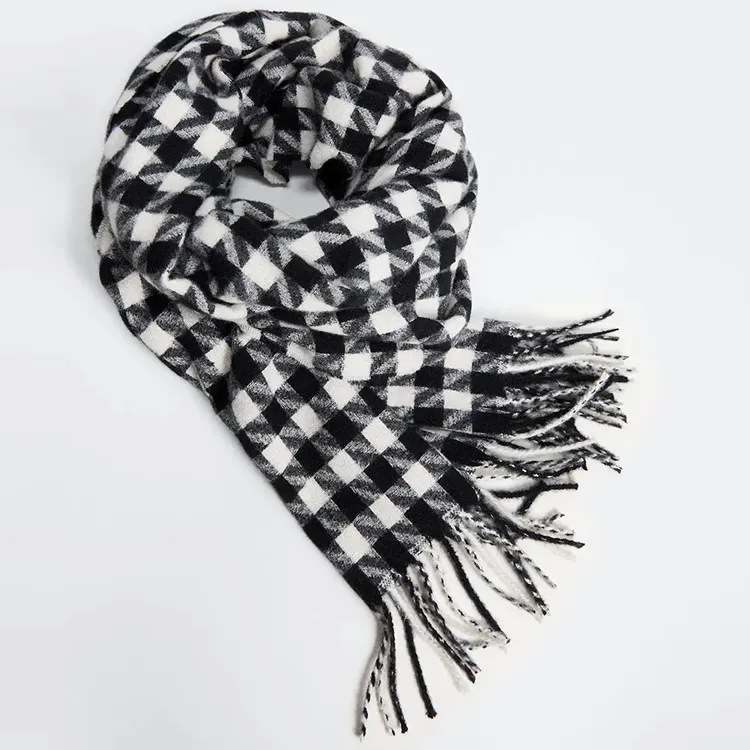 OEM-bufanda de punto para mujer personalizada, pañuelo cálido de estilo a cuadros, color personalizado, Otoño e Invierno