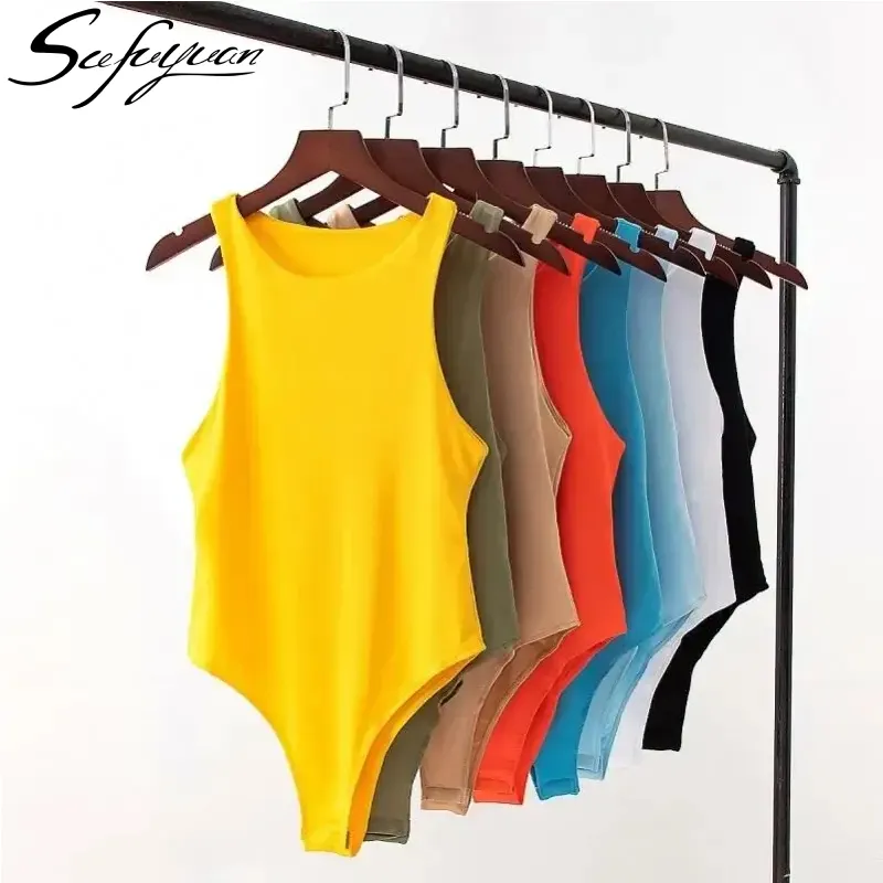 SFYS152 Vente en gros de vêtements pour femmes Collants sans manches de couleur unie Combinaison à coupe ajustée sans couture Combinaison sexy pour femmes