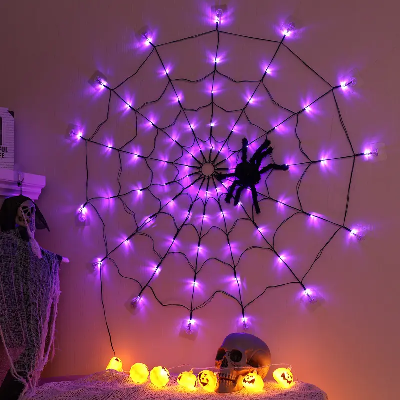 La migliore vendita di decorazioni di Halloween Led Spider Web luci con telecomando per il Festival di natale