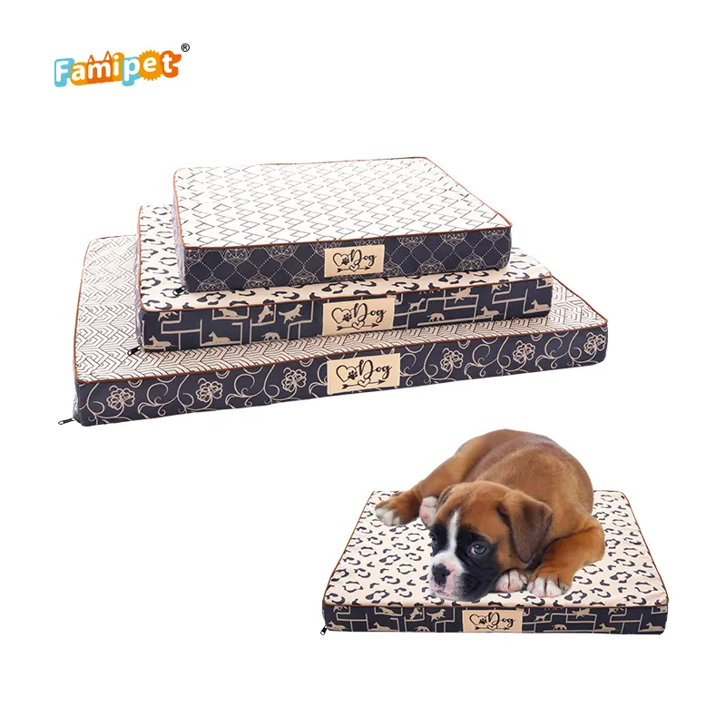 Famipet Fabrikant Custom Comfy Rechthoek Traagschuim Hond Krat Bed Matras Orthopedische Hond Bed Met Afneembare Wasbare Hoes