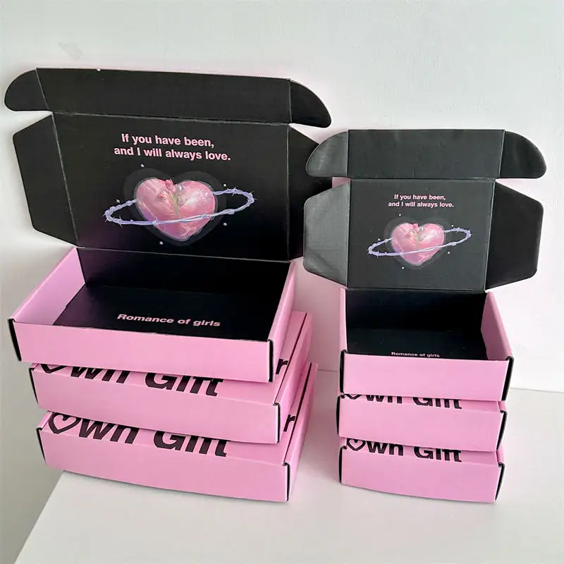 Custom Logo Pink Red Small Corrugated Shipping Box Cardboard Mailer Boxes For Book Cosmetic Packaging Gift Wig Boxes