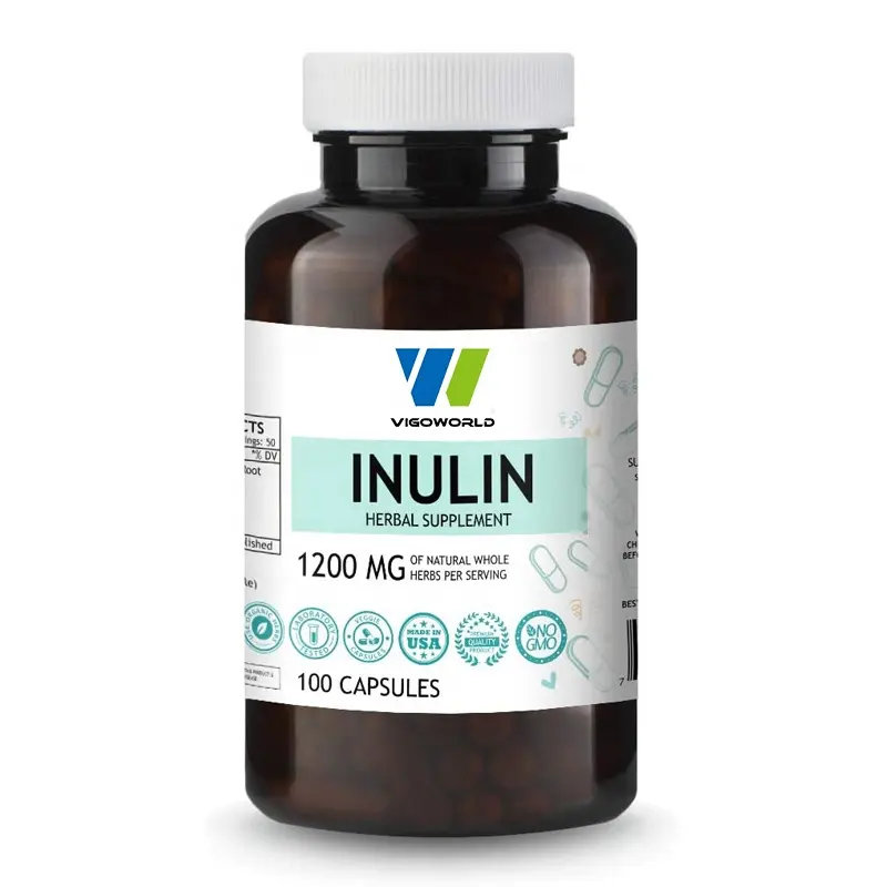 Cápsulas inulinas de rótulo privado, com pó orgânico de raiz de galinha, suplemento para perda de peso