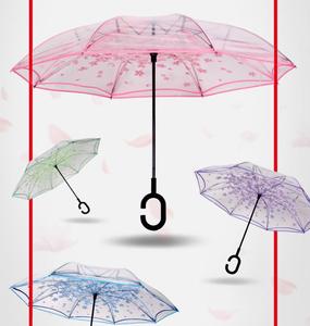 透明反伞双层C手柄防风透明樱花反伞女雨 - Product Image 1