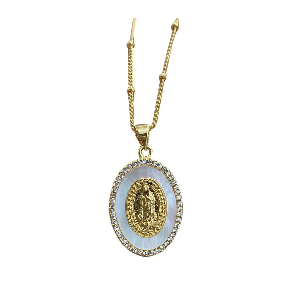 Изящная овальная медаль 18 карат с покрытием из фианита, ожерелье с кулоном в виде ракушки, благородной Девы Марии, Женское Ожерелье