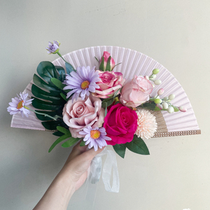 New Product Ideas 2023 <strong>DIY</strong> Otros Adornos Para Boda Hand Holding Flower Fan Bouquet for Wedding Decoration Costume Dancing Show