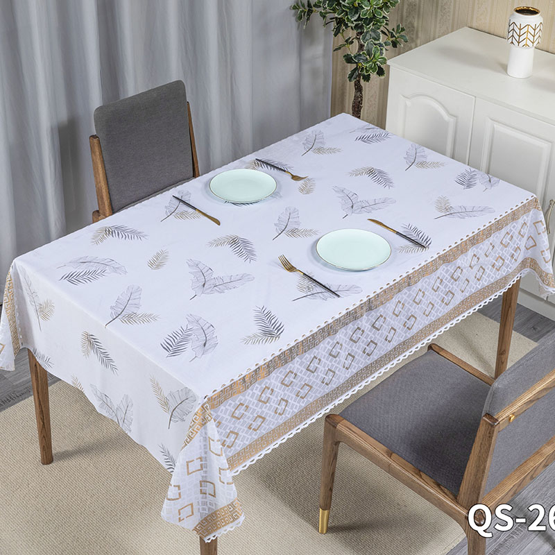 IUIU Light Luxury  Feather Leaf Home Dinning Hollow White Gold PVC Lace Tablecloth