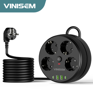 Placa de enchufe de extensión USB multifunción estándar europeo toma de corriente de cable retráctil de 4 salidas con enchufe USB y tipo C - Product Image 1