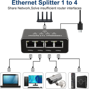 ตัวแปลงสัญญาณกิกะบิต1000Mbps, ตัวแยกสัญญาณอินเทอร์เน็ต1ถึง4 RJ45ตัวขยาย8P8C อะแดปเตอร์เครือข่ายกล่องสวิตช์อุปกรณ์อีเธอร์เน็ตใหม่ - Product Image 3