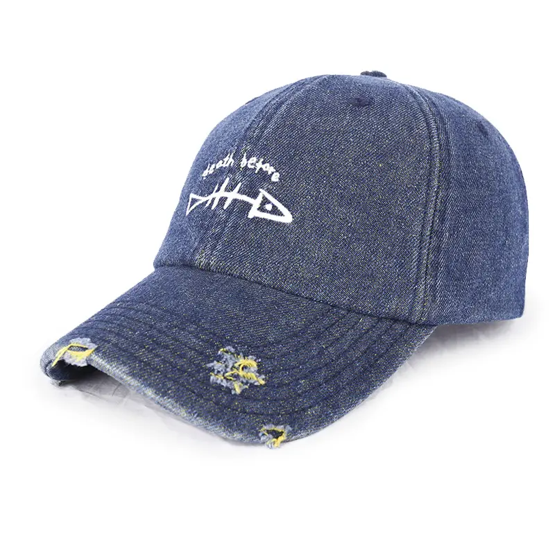 Fabricação Alta Qualidade Angustiado Pai Chapéu Ajustável Vintage Lavado Denim Baseball Cap