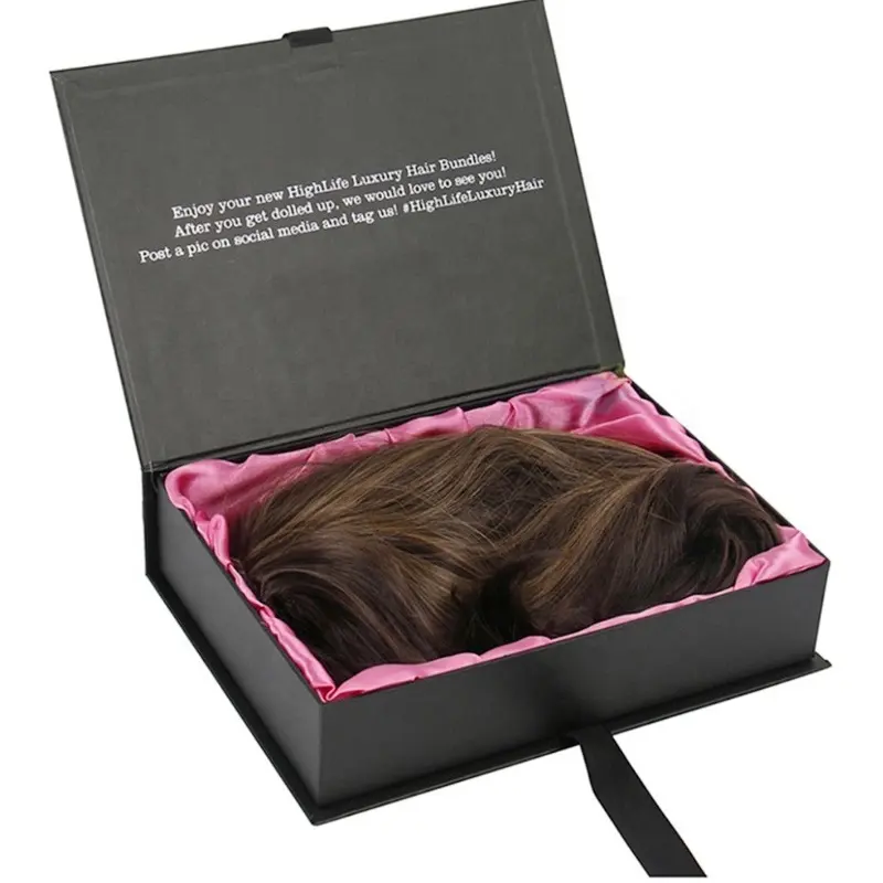 Design elegante caixas de embalagem da extensão do cabelo peruca forro de cetim embalagem vestuário