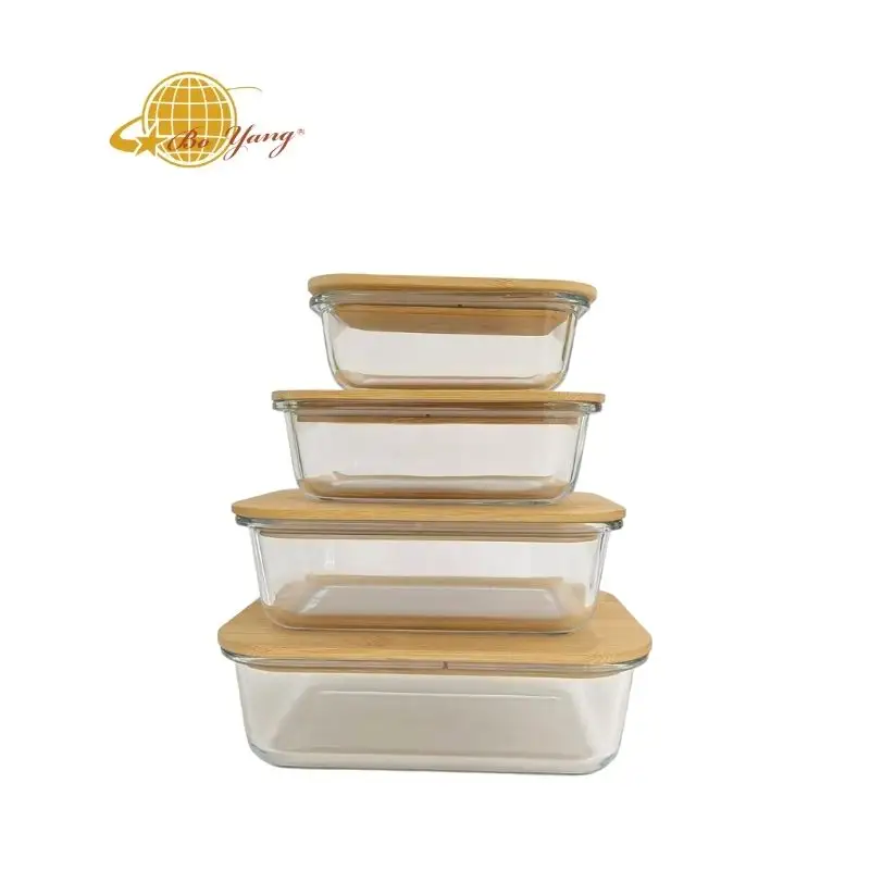 BOYANG Glass Body Bamboo Lid Tiffin Box Lunch Meal Prep Bento Box Food Divided Microwavable To Heat lunch Bento Box