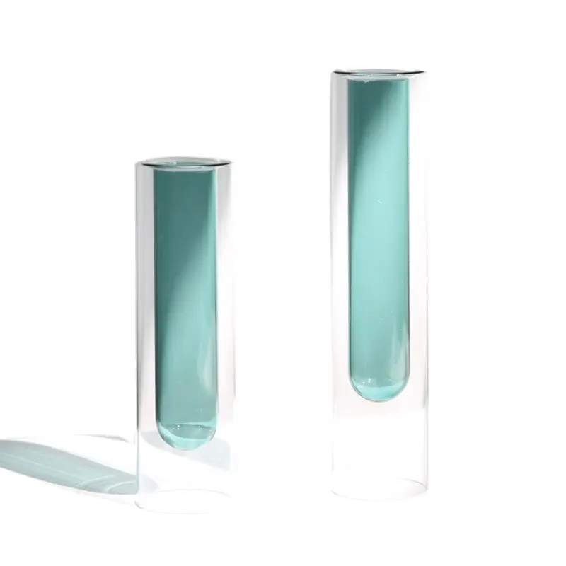 Nordic Double Wall Color Glass Vase kreativer Testtisch Rohrglas Blumenvase für Heimdekoration