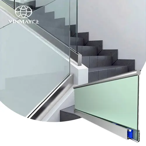 Sistema de barandilla de cubierta de canal de Base en U de aluminio, Barandilla de escalera de vidrio sin marco