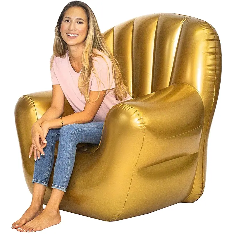 Altın PVC kral şişme klasik kol sandalye yatak odası, oturma odası, plastik tahta oyun koltuk