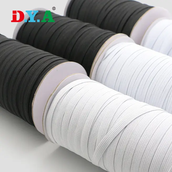 Holesale-cinta elástica plana trenzada para costura de prendas, 3mm 5mm 6mm 10mm 12mm 15mm 20mm de ancho, color blanco y negro
