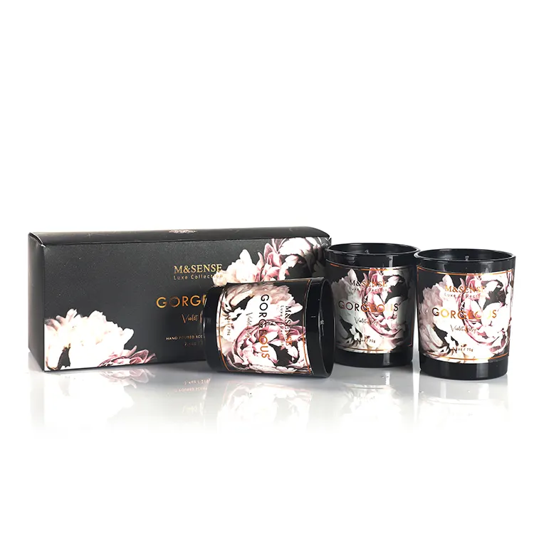 M & Sense splendida collezione personalizzata 3 mini set regalo candela profumata alla cera di soia nera