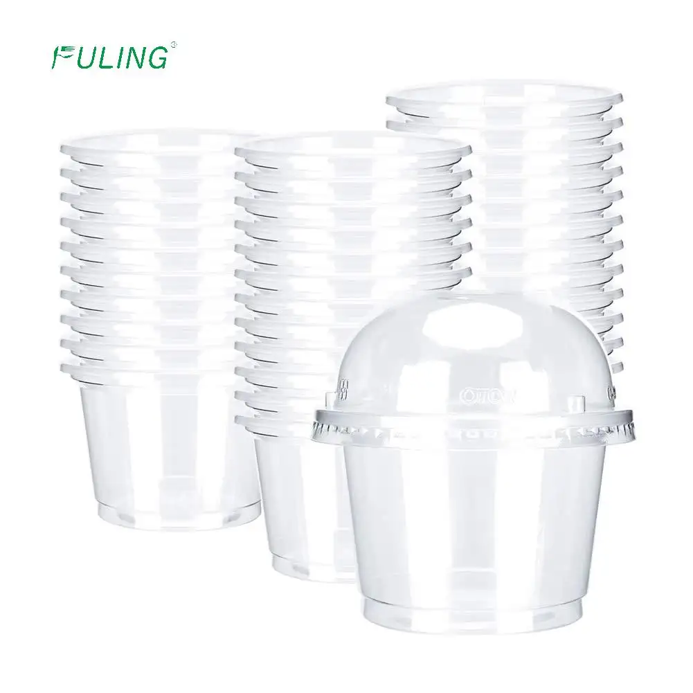 Take Away Food Container for Dessert Fast food Soup Hot/Cold Disposable Plastic Cups with Dome Flat Lids
