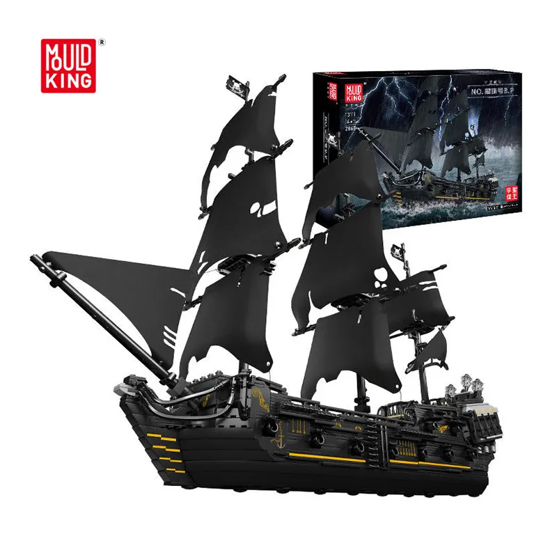 Mould King 13111 MOC Bricks 4195 Black pearl Queen Anne's Revenge Ship boat Assembled Building Blocks toys Sailboat Model Legoi