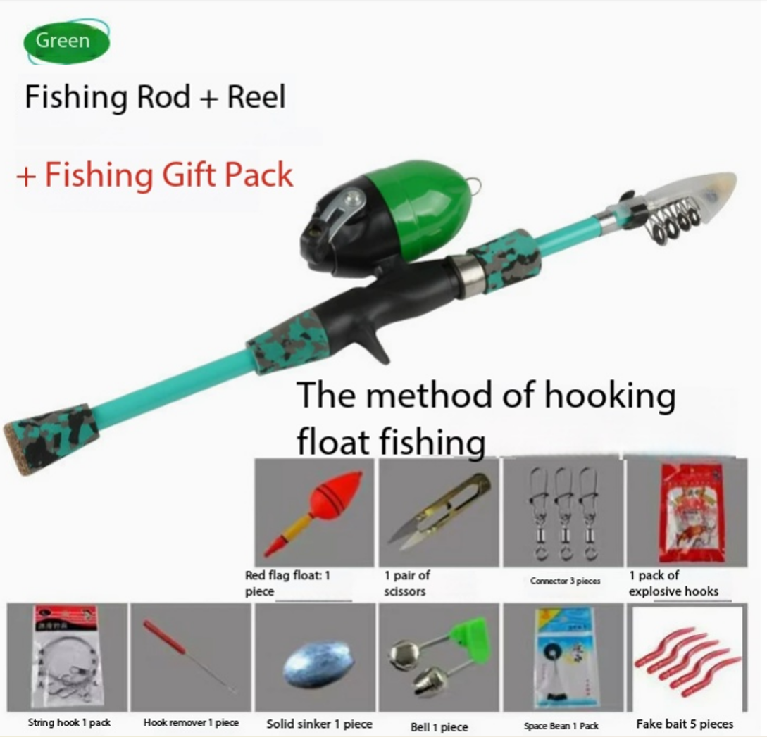 Set da pesca verde con amo e galleggiante - Confezione regalo