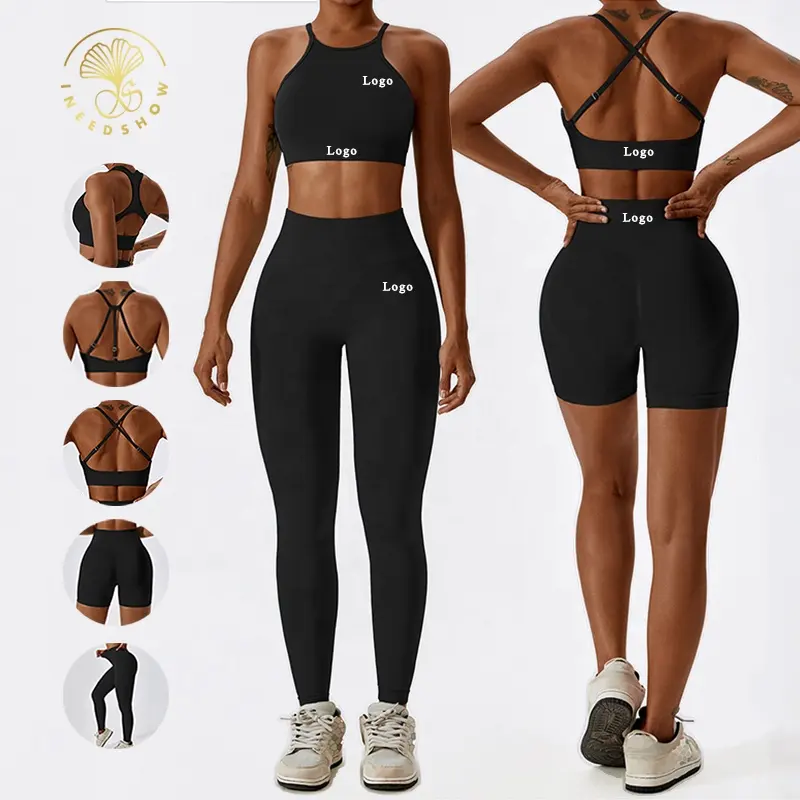 Gym Apparel Custom Seamless 5 Pieces Active Wear Suits Sports Bra Leggings Shorts Workout Yoga Sets Fitness For Women