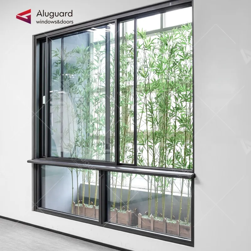 Exterior jardim à prova de assaltante com vidros duplos janela deslizante janela octogonal triplo rails design janela de vidro de alumínio