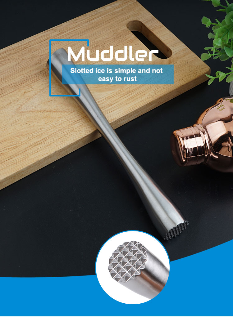 Factory sell stainless steel silvery cocktail or whiskey muddler for bar