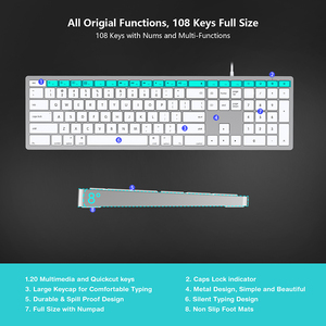Diseño de tijeras Teclado silencioso Teclado con cable USB ultradelgado para tableta Teclados de computadora portátil Blanco - Product Image 4
