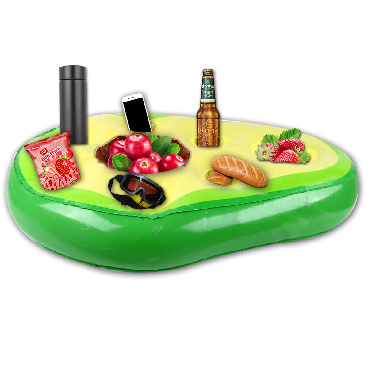 Novo partido self-service portátil pvc inflável abacate gelo bar piscina flutuante bebida titular coaster bandeja refrigerador
