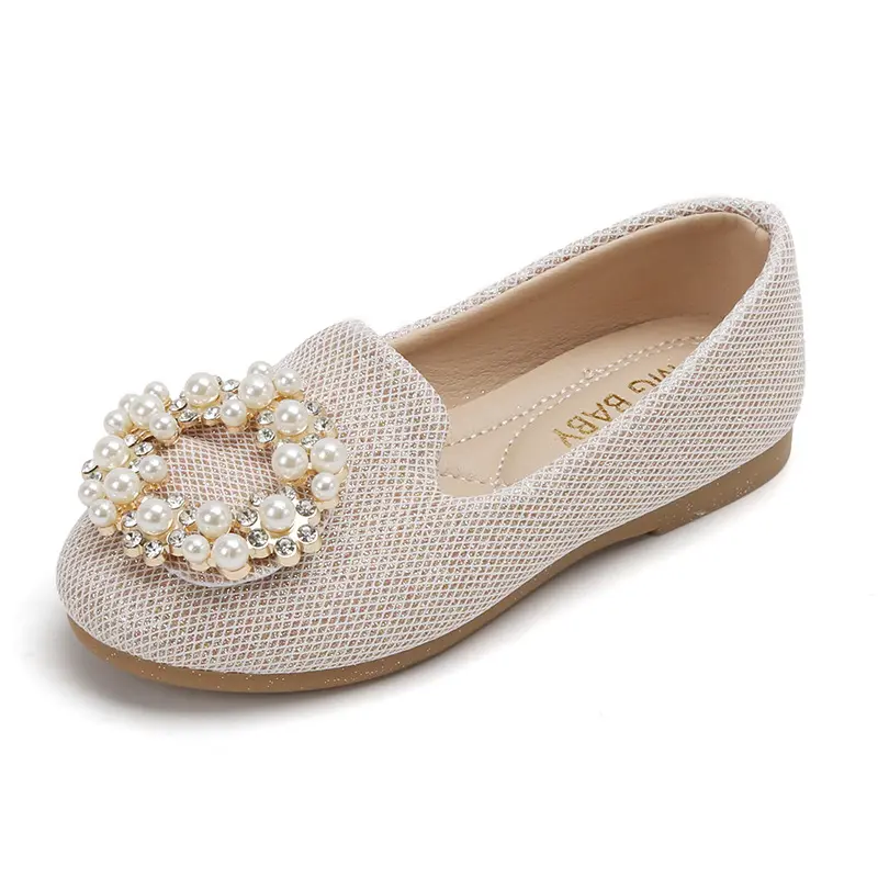 Ins fashion sapatos de princesa, sapatos lisos para meninas com sola macia de pérola, princesa, para outono e primavera