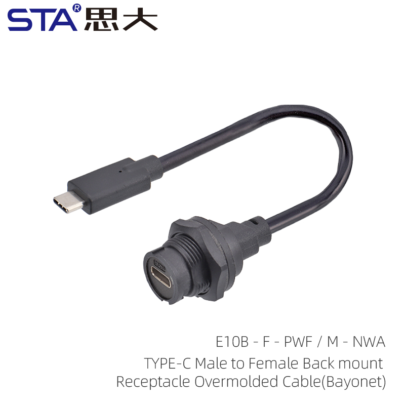 3.1 TYPE-C Male to Female Back mount Receptacle Overmolded cable