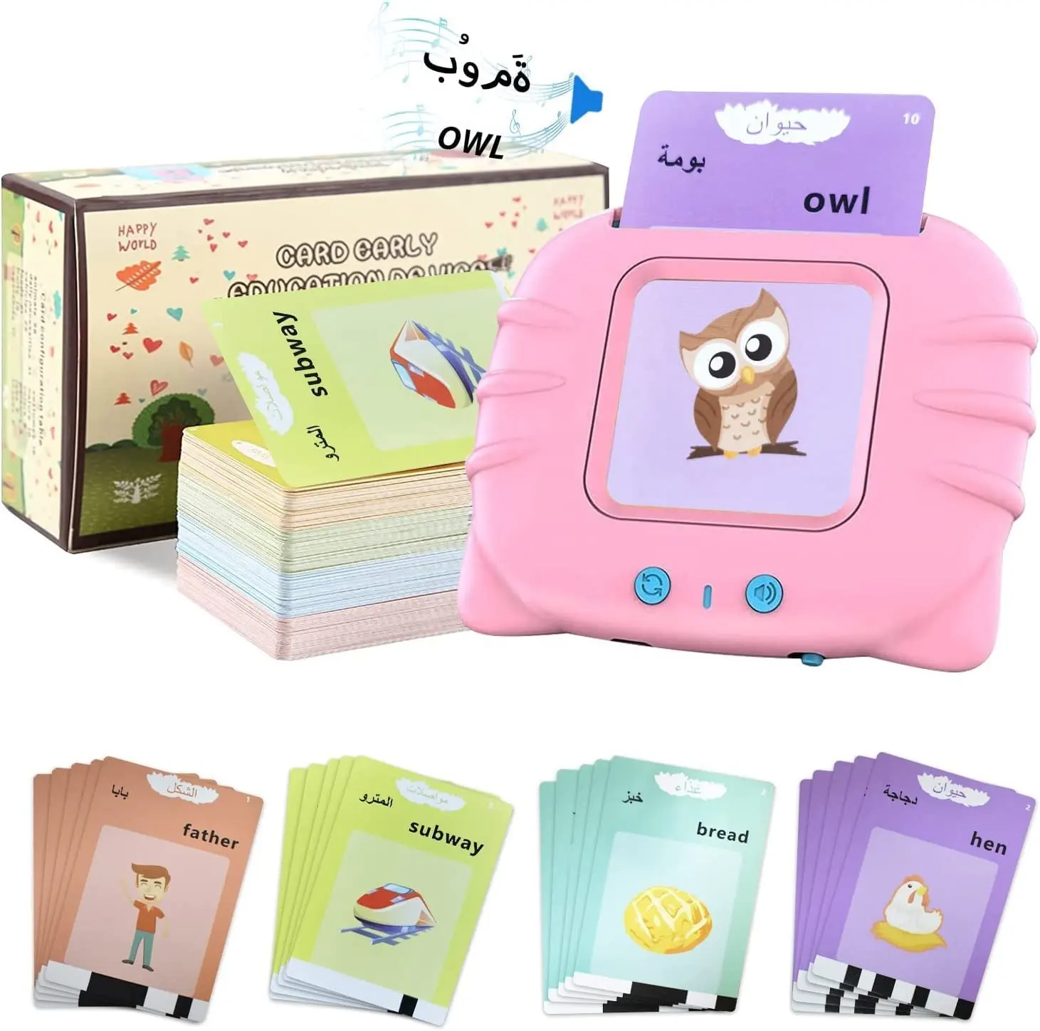 Pronuncia Knowledge Cartoon Cat Speech Therapy macchina per la prima educazione altoparlante arabo e inglese età 2-6 schede Flash parlanti