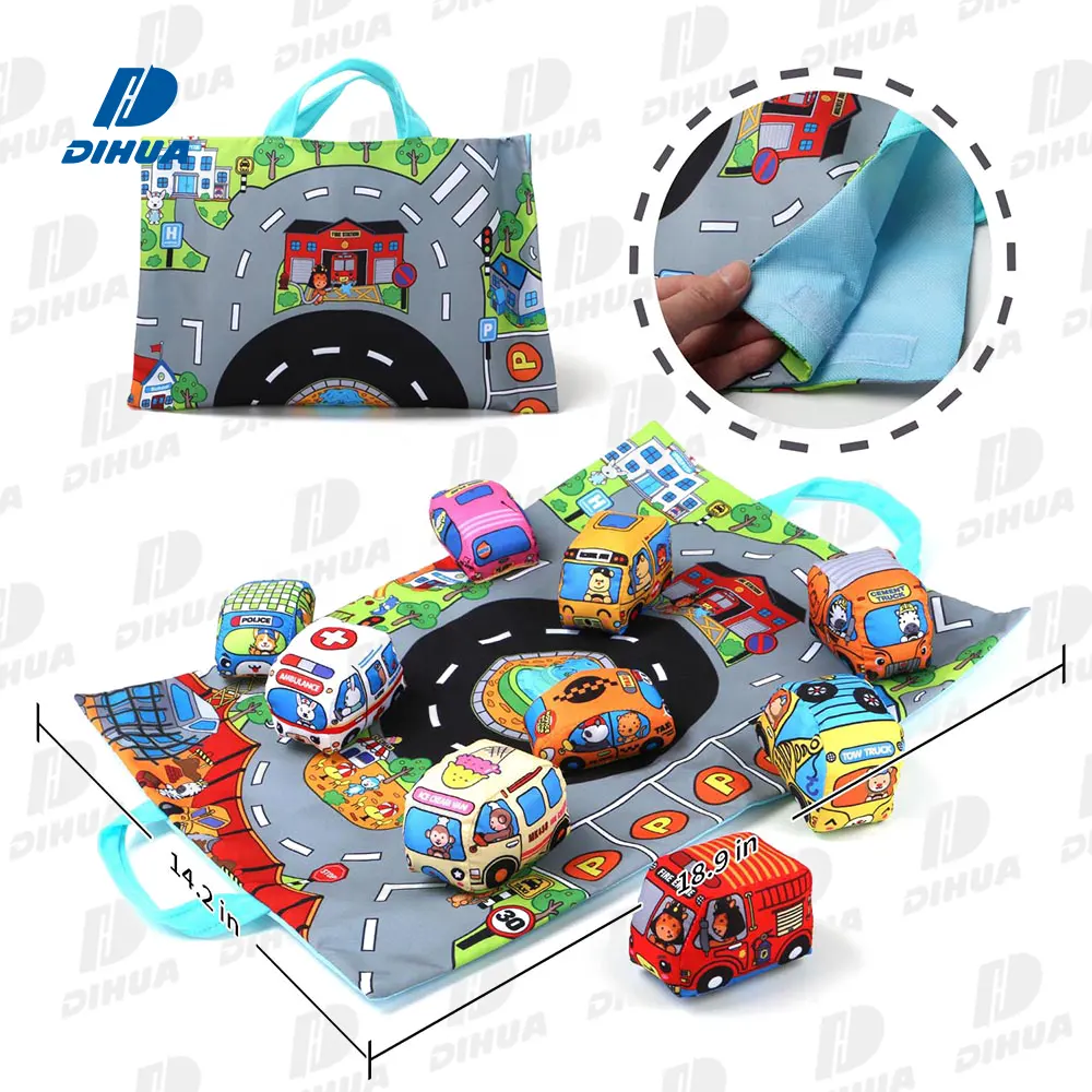 Jouets en peluche voiture Bus en peluche jouets en tissu de dessin animé véhicules tapis de jeu éducation précoce ensemble d'activités pour tout-petits