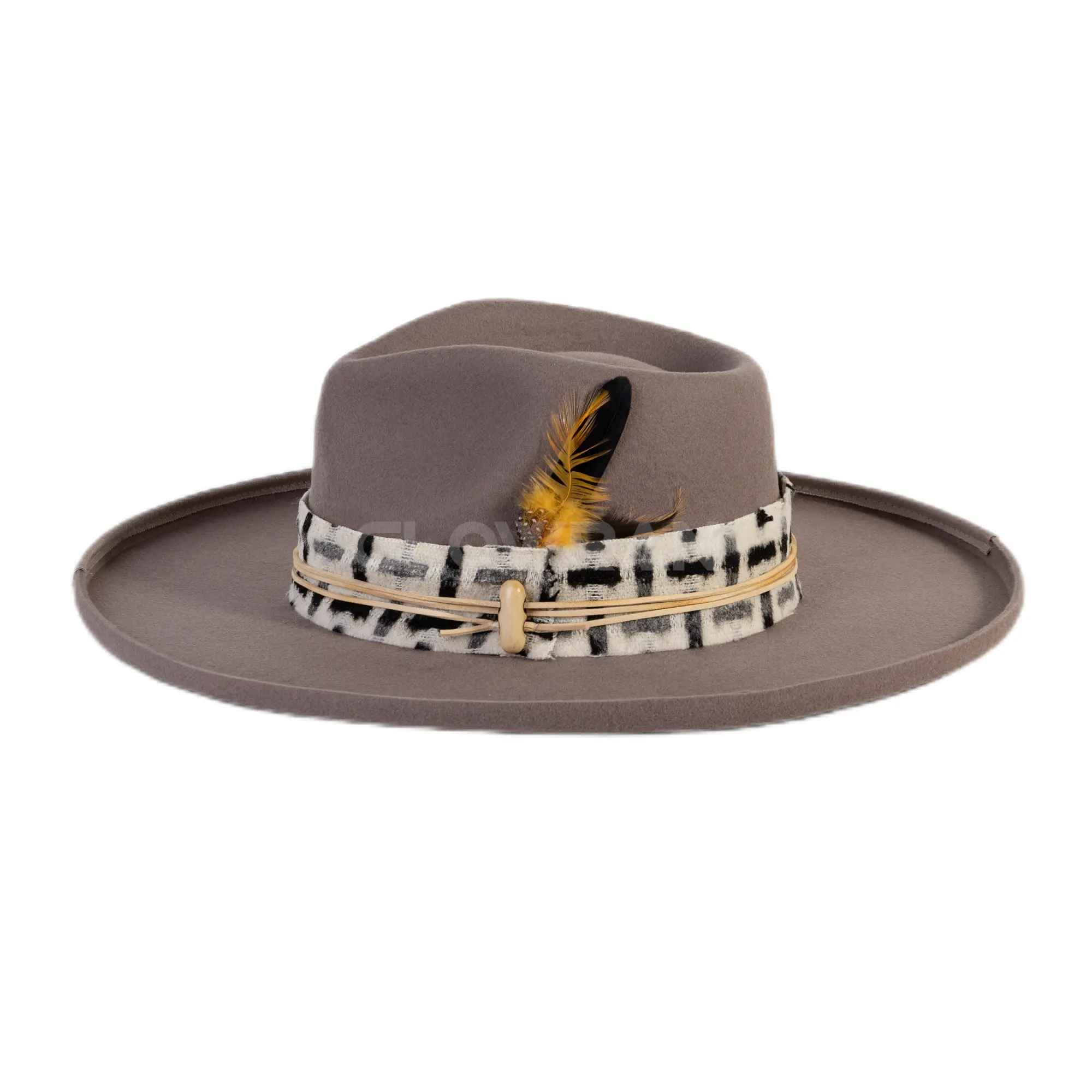 Chapéu de penas com aba larga de lã Fedora de feltro vintage da moda unissex