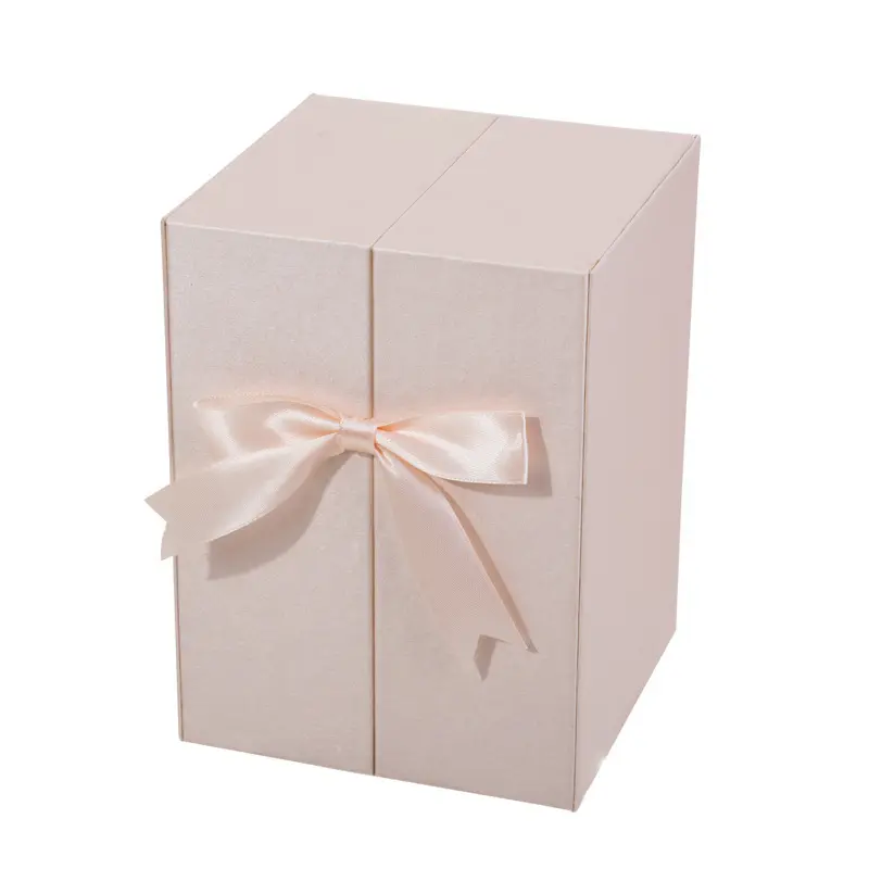 New creative simple solid color flower box Valentine's Day drawer style leather flower box bow ribbon wedding box