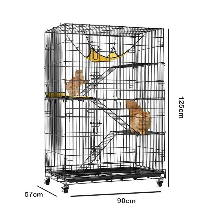 Cage à chat en fil d'acier inoxydable de cm, 4 niveaux, accessoire d'extérieur en métal avec roulettes pour les animaux domestiques